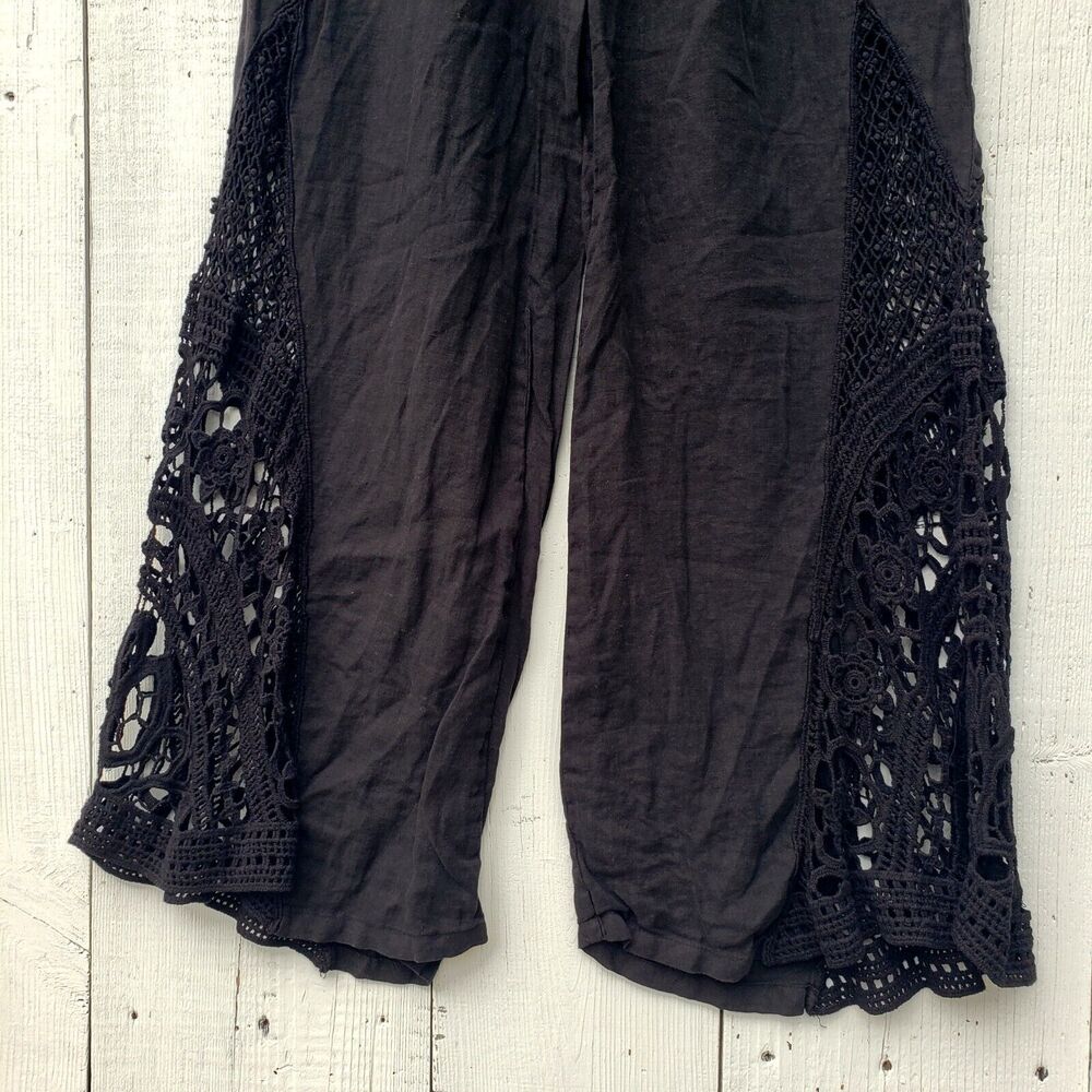 XCVI Ismay Women's Black Crochet LINEN Wide Leg Flowy Waist Pants Sz M - Picture 4 of 11
